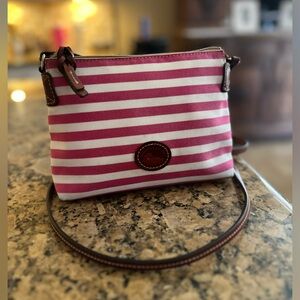Vintage Sullivan cotton pouchette crossbody in pink and white stripes